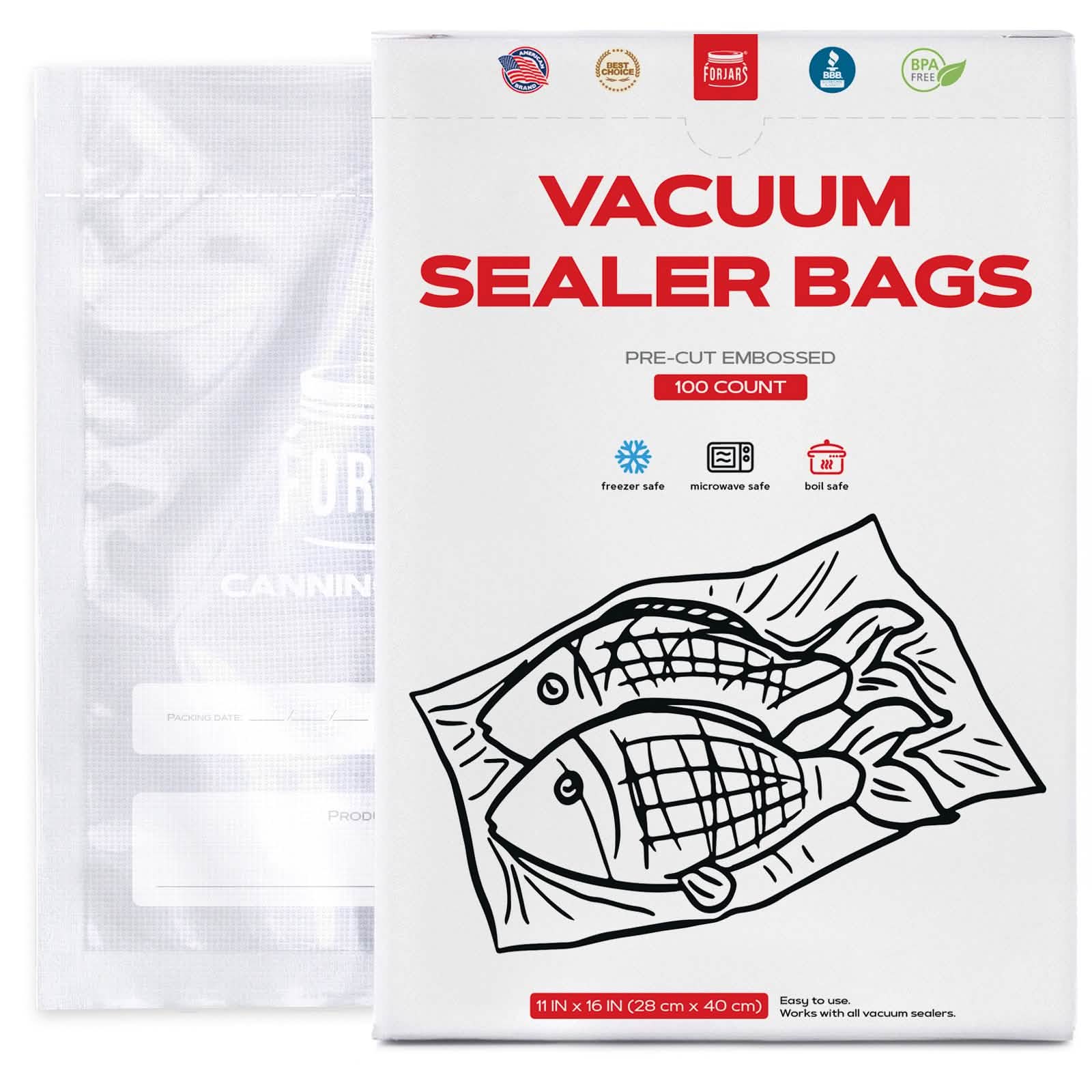 Forjars® 100-Count 11x16 Vacuum Sealer Bags – 7.5 Mil Thick