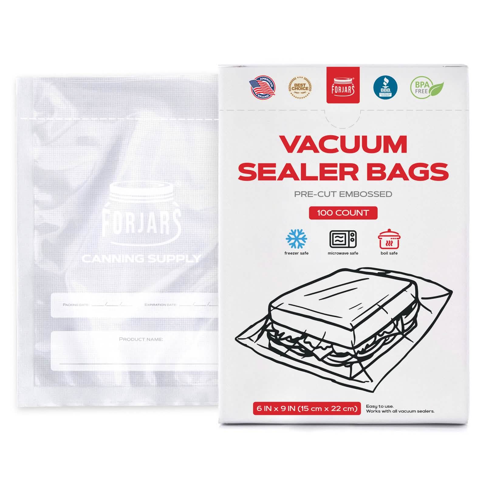 Forjars® 100-Count 6x9 Vacuum Sealer Bags – 7.5 Mil Thick